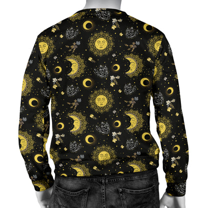 Sun Moon Golden Design Themed Print Men Long Sleeve Sweatshirt