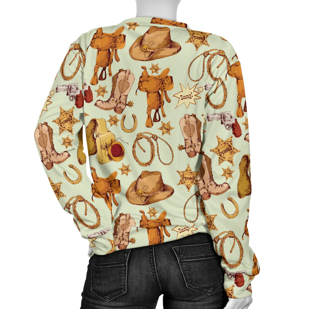 Western Cowboy Design Pattern Women Long Sleeve Sweatshirt