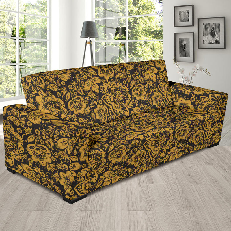 Brocade Gold Pattern Print Design 01 Sofa Slipcover