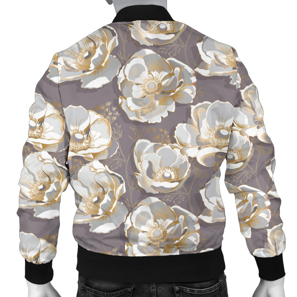 Elegant Grey Flower Print Men Bomber Jacket