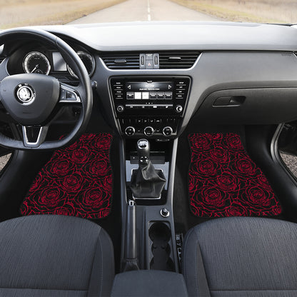 Red Rose Design Print Car Floor Mats Front Back
