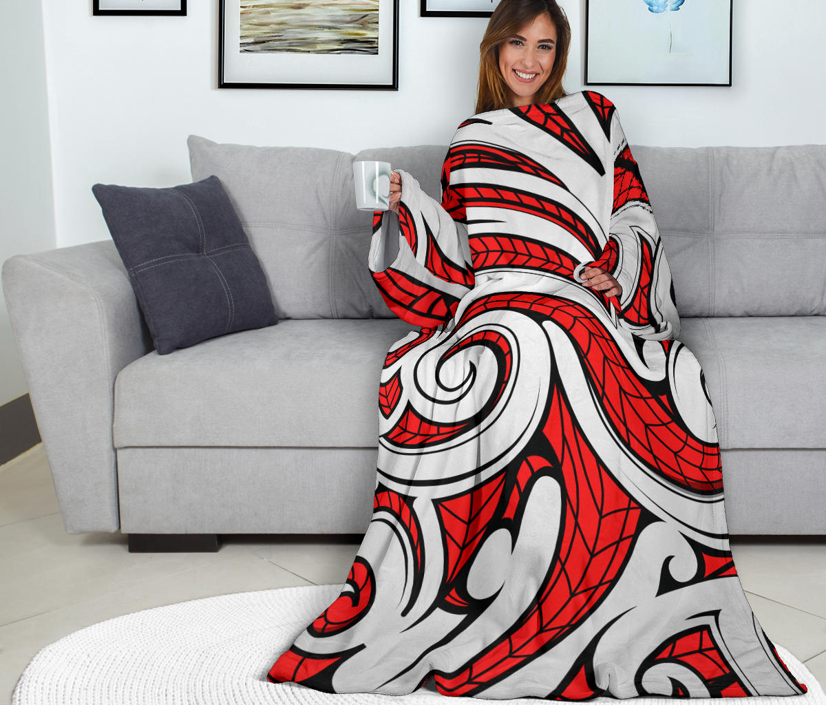 Maori Polynesian Themed Design Print Adult Sleeve Blanket