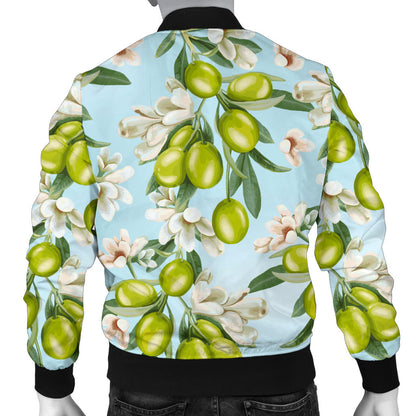 Elegant Olive Floral Print Men Bomber Jacket