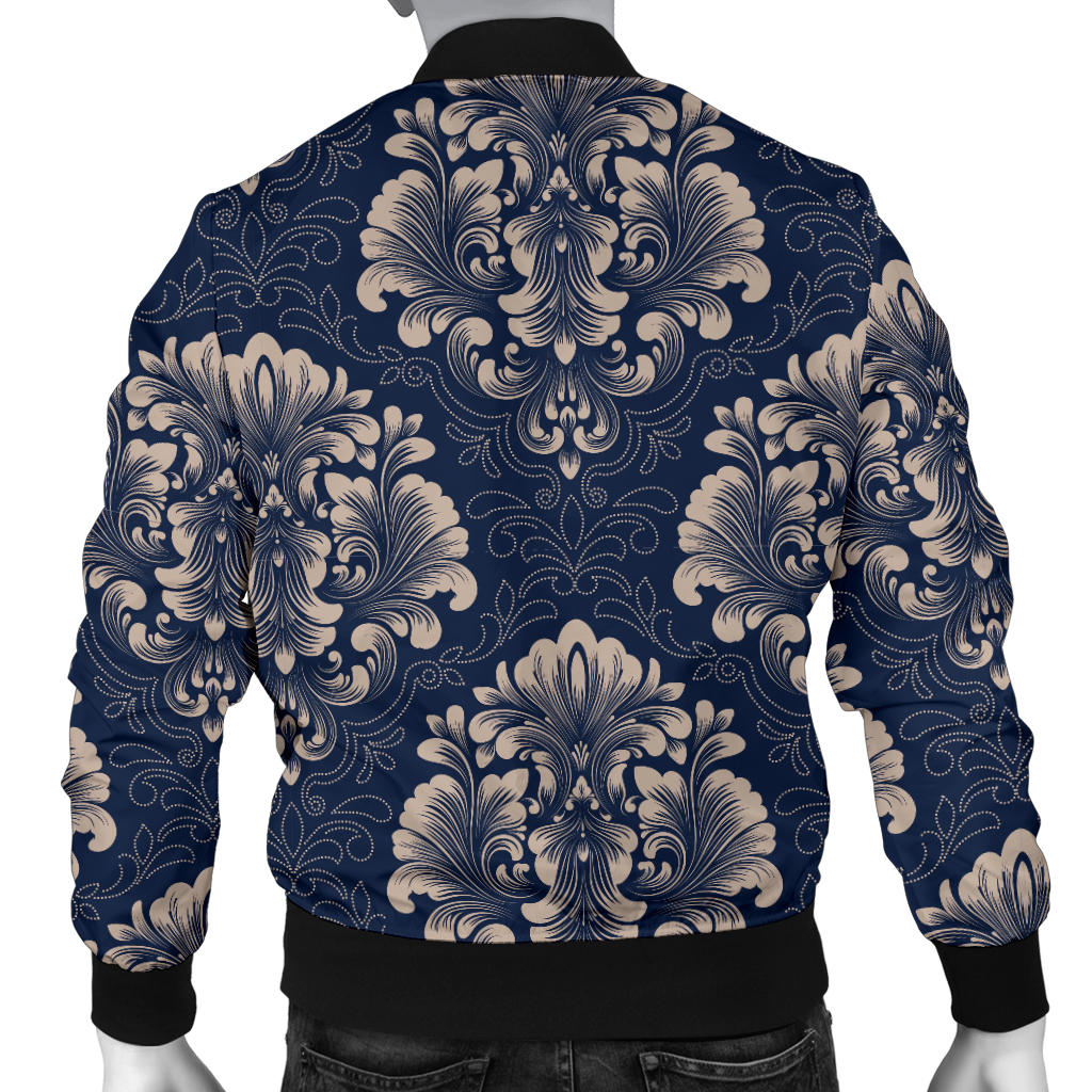 Damask Blue Luxury Print Pattern Men Bomber Jacket