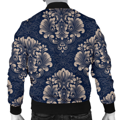 Damask Blue Luxury Print Pattern Men Bomber Jacket