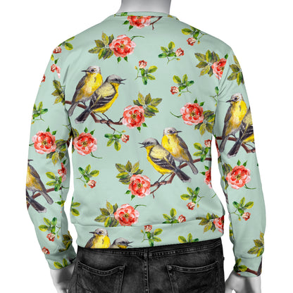 Bird with Red Flower Print Pattern Men Long Sleeve Sweatshirt
