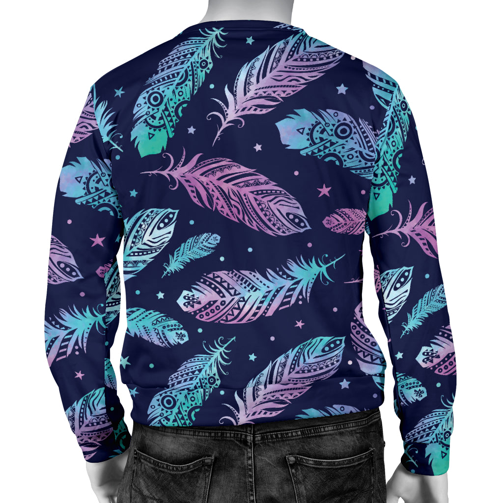 Feather Aztec Design Print Men Long Sleeve Sweatshirt