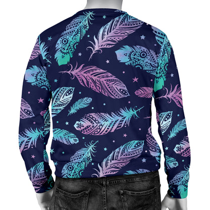 Feather Aztec Design Print Men Long Sleeve Sweatshirt