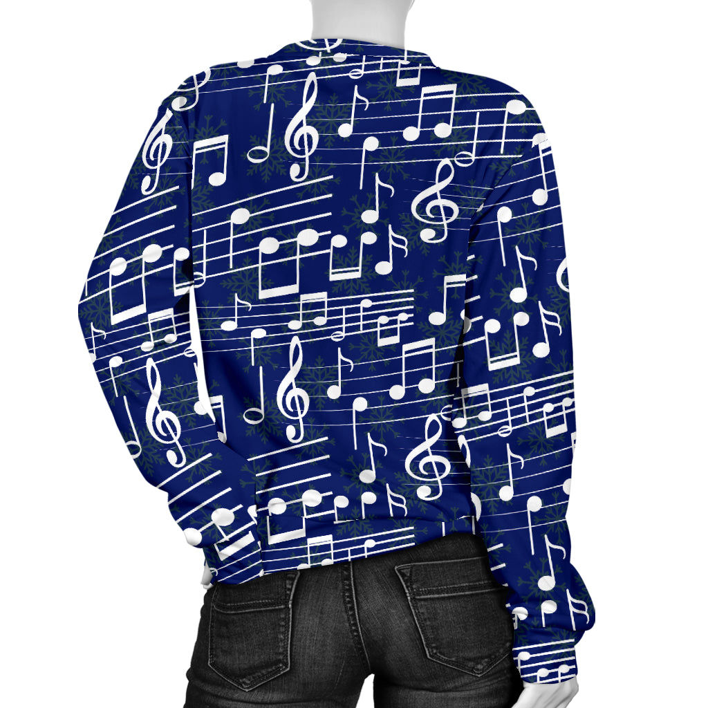 Music Note Blue Themed Print Women Long Sleeve Sweatshirt