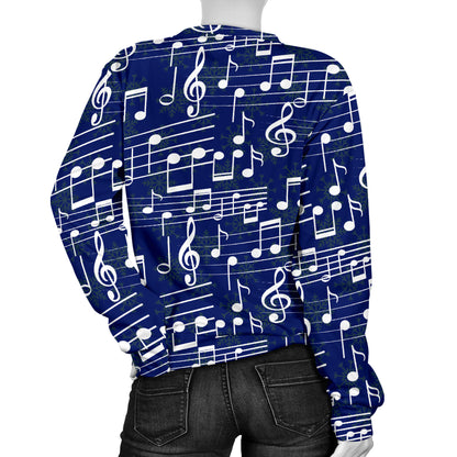 Music Note Blue Themed Print Women Long Sleeve Sweatshirt