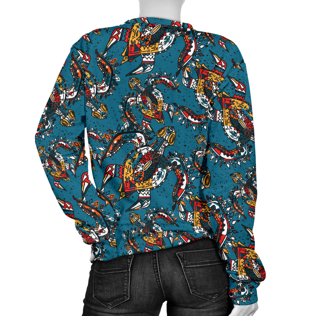 Sea Turtle Tribal Colorful Hand Drawn Women Long Sleeve Sweatshirt