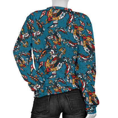 Sea Turtle Tribal Colorful Hand Drawn Women Long Sleeve Sweatshirt