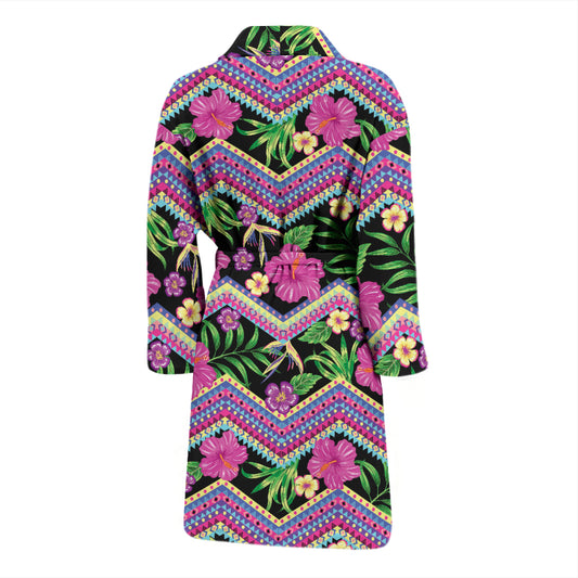 Hibiscus Pink Zigzag Line Pattern Design LKS307 Men Bathrobe