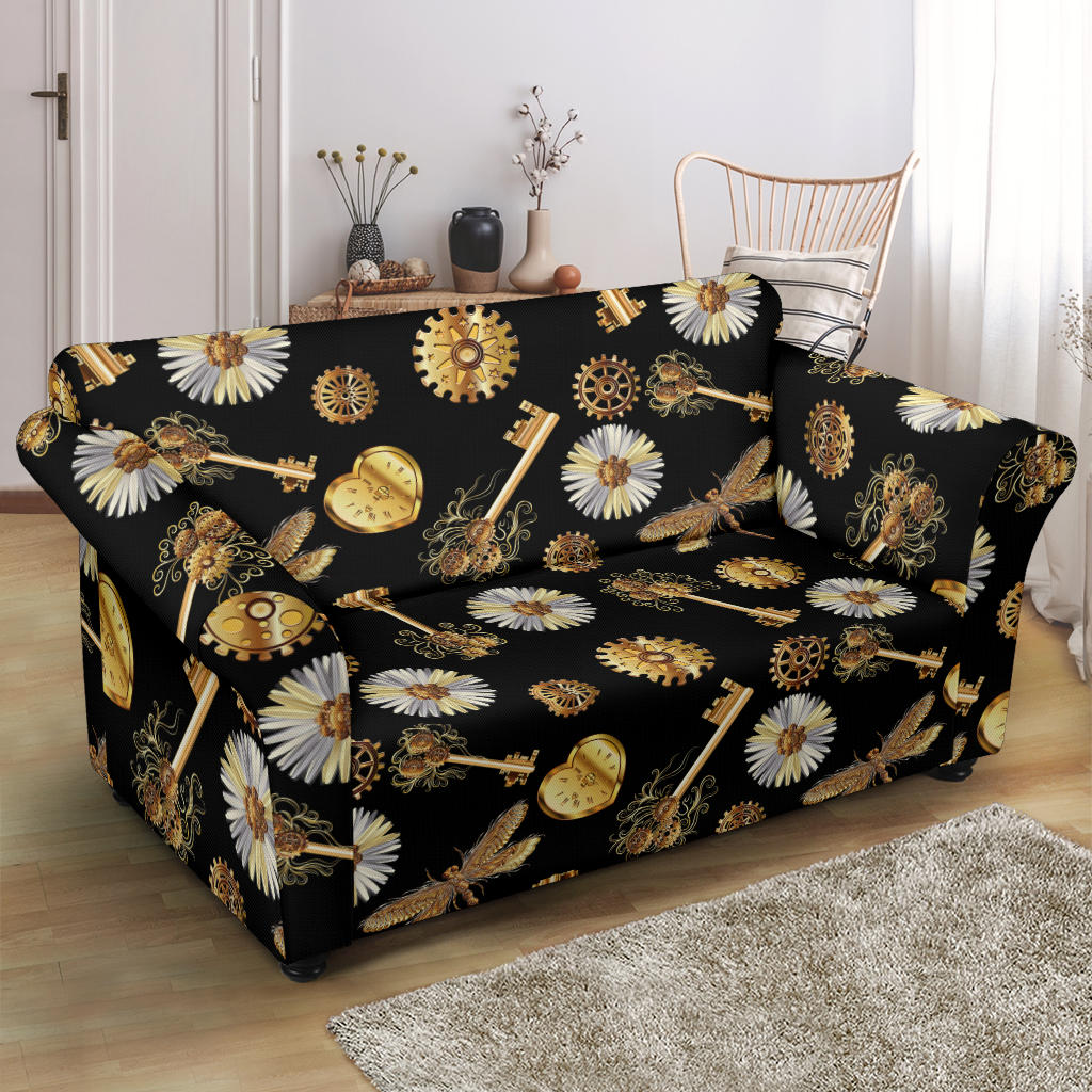 Steampunk Key Dragonfly Print Design LKS303 Loveseat Couch Slipcover