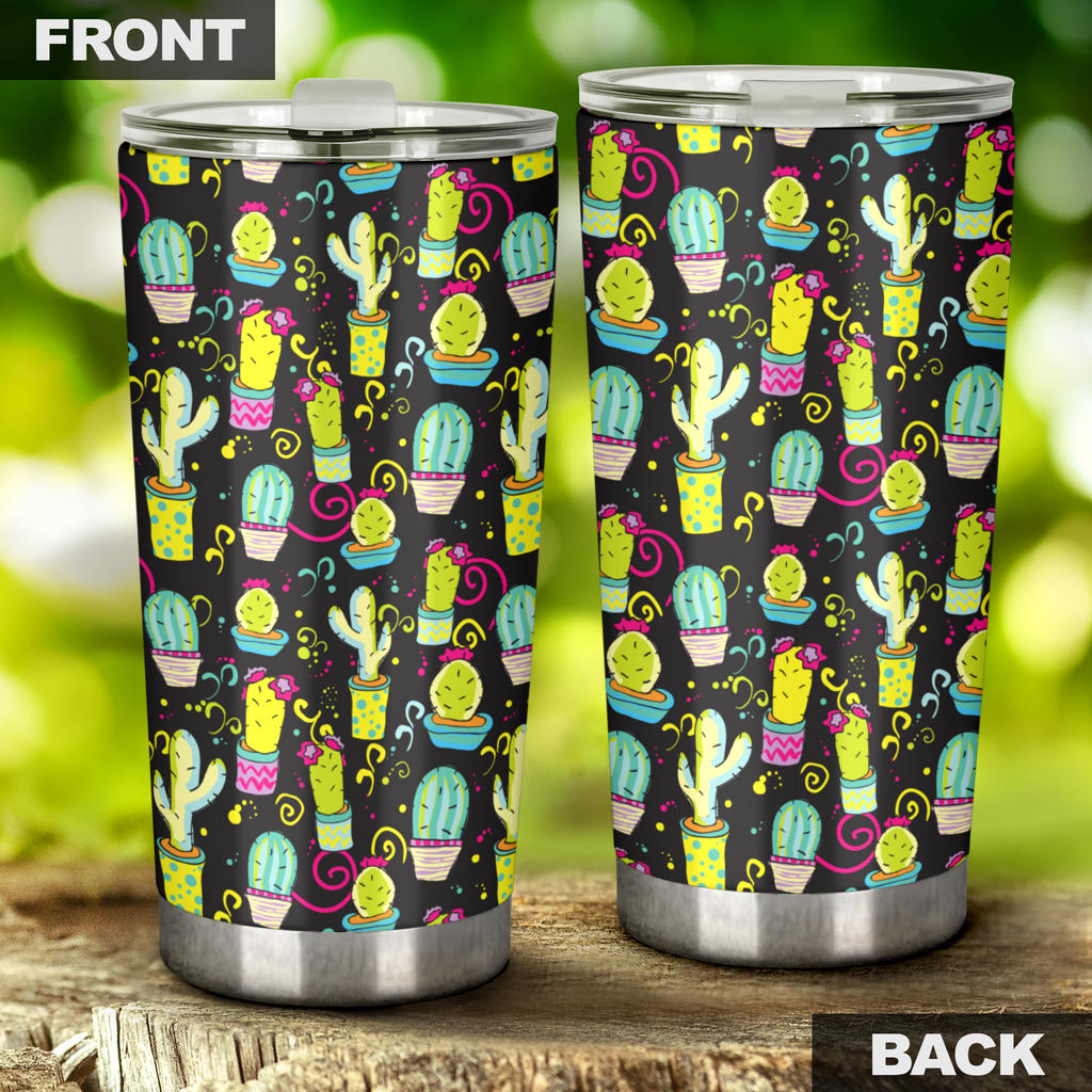 Cactus Neon Style Print Pattern Tumbler