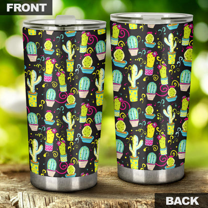 Cactus Neon Style Print Pattern Tumbler