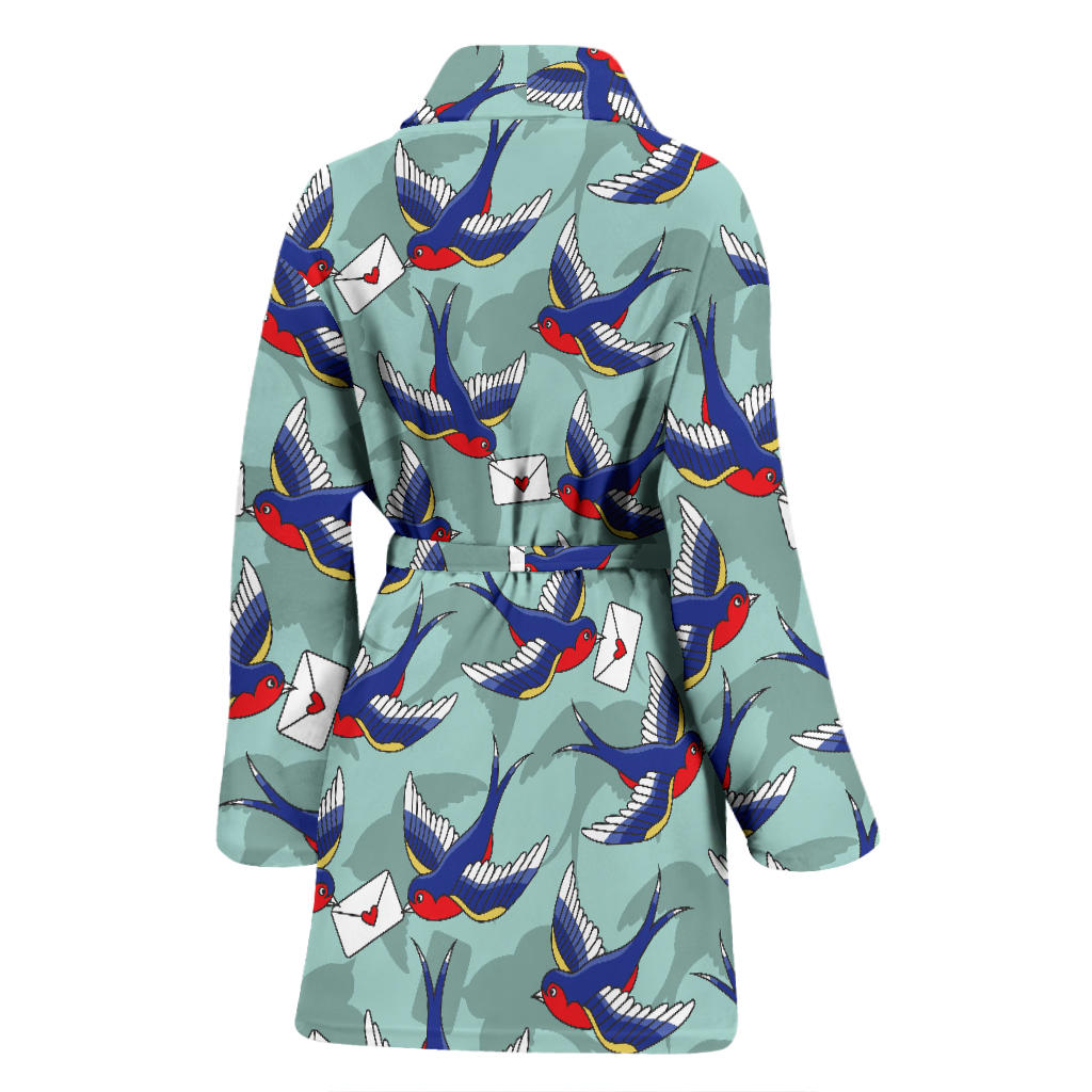 Swallow Bird Pattern Print Design 02 Women Bathrobe