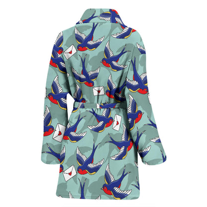 Swallow Bird Pattern Print Design 02 Women Bathrobe