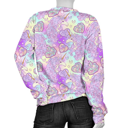 Unicorn Rainbow Star Heart Print Women Long Sleeve Sweatshirt