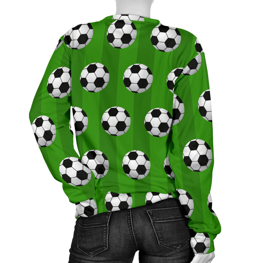 Soccer Ball Green Backgrpund Print Women Long Sleeve Sweatshirt