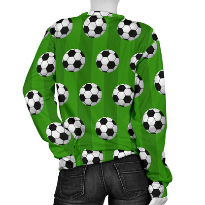 Soccer Ball Green Backgrpund Print Women Long Sleeve Sweatshirt