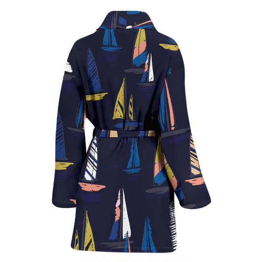 Sailing Ships Pattern Print Design A03 Women Bathrobe