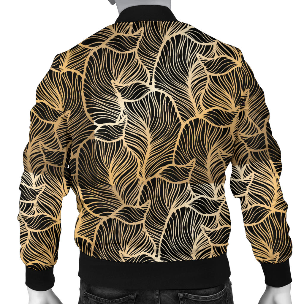 Elegant Gold leaf Print Men Bomber Jacket