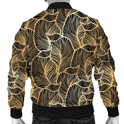 Elegant Gold leaf Print Men Bomber Jacket