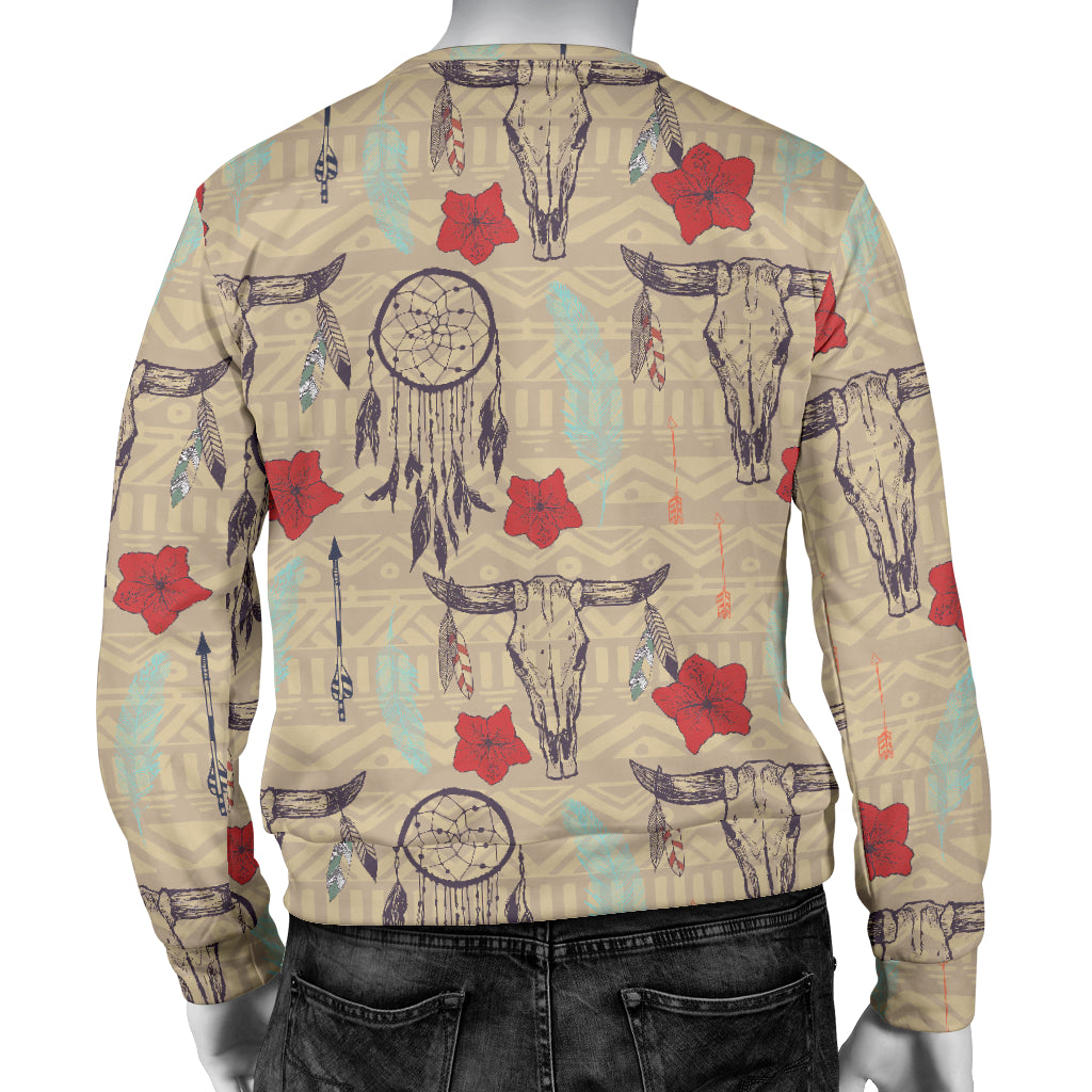 Native Buffalo Head Themed Design Print Men Long Sleeve Sweatshirt