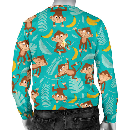 Monkey Happy Design Themed Print Men Long Sleeve Sweatshirt