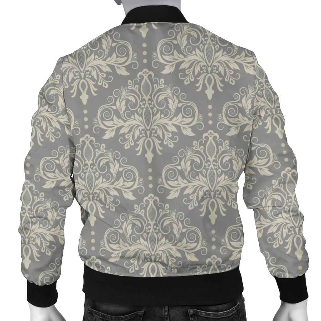 Damask Grey Elegant Print Pattern Men Bomber Jacket