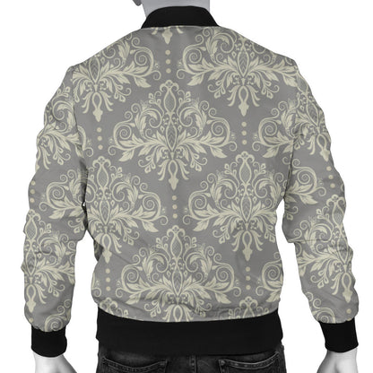 Damask Grey Elegant Print Pattern Men Bomber Jacket
