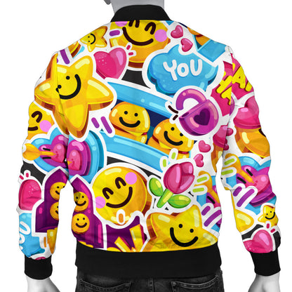 Emoji Sticker Print Pattern Men Bomber Jacket