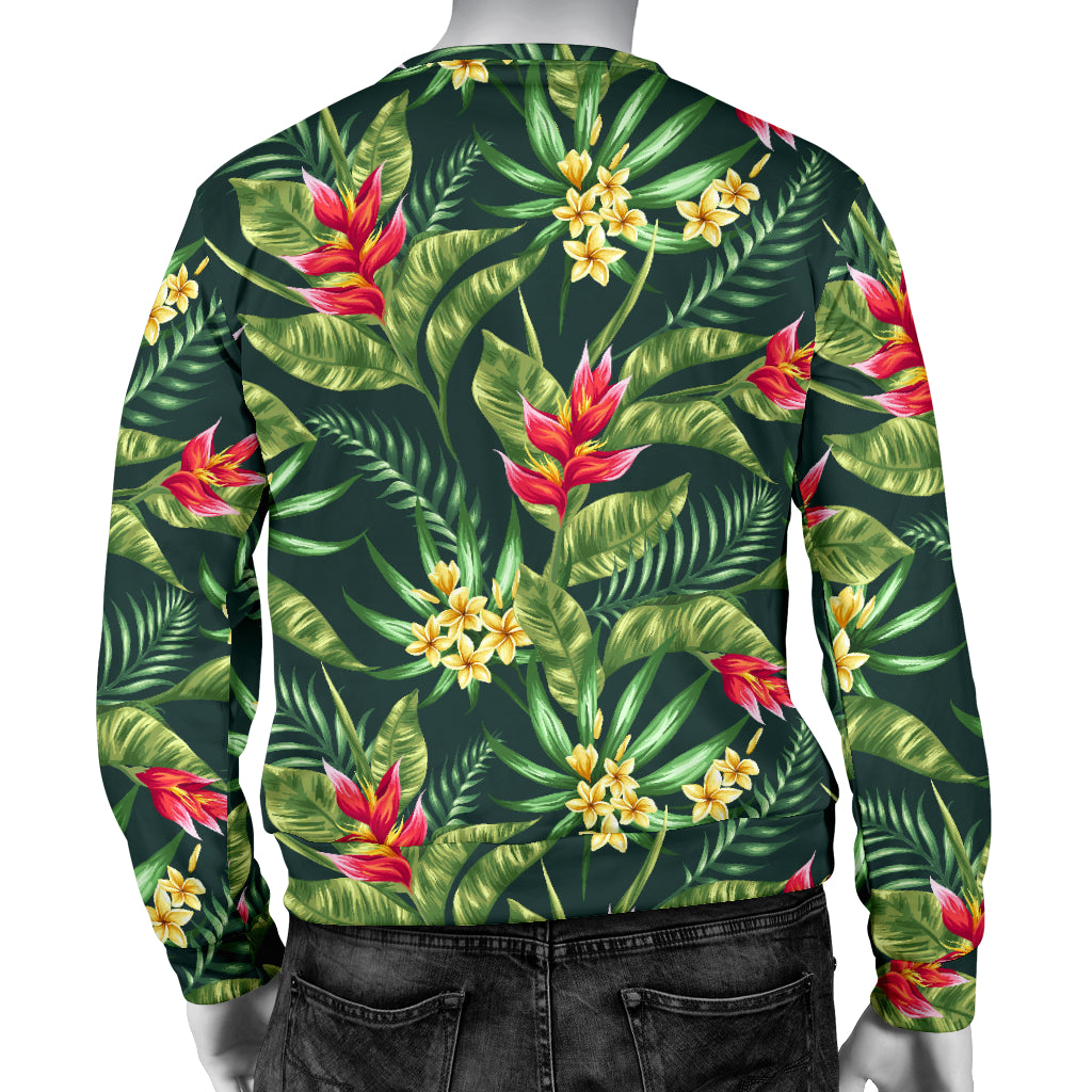 Tropical Folower Red Heliconia Print Men Long Sleeve Sweatshirt