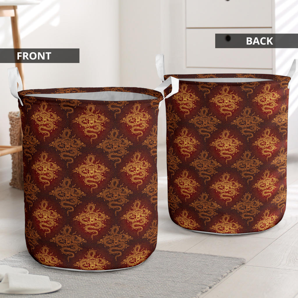 Chinese Dragons Gold Design Laundry Basket