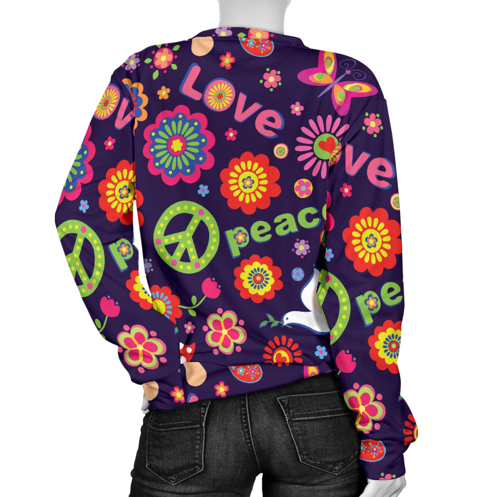 Flower Power Peace Design Print Women Long Sleeve Sweatshirt