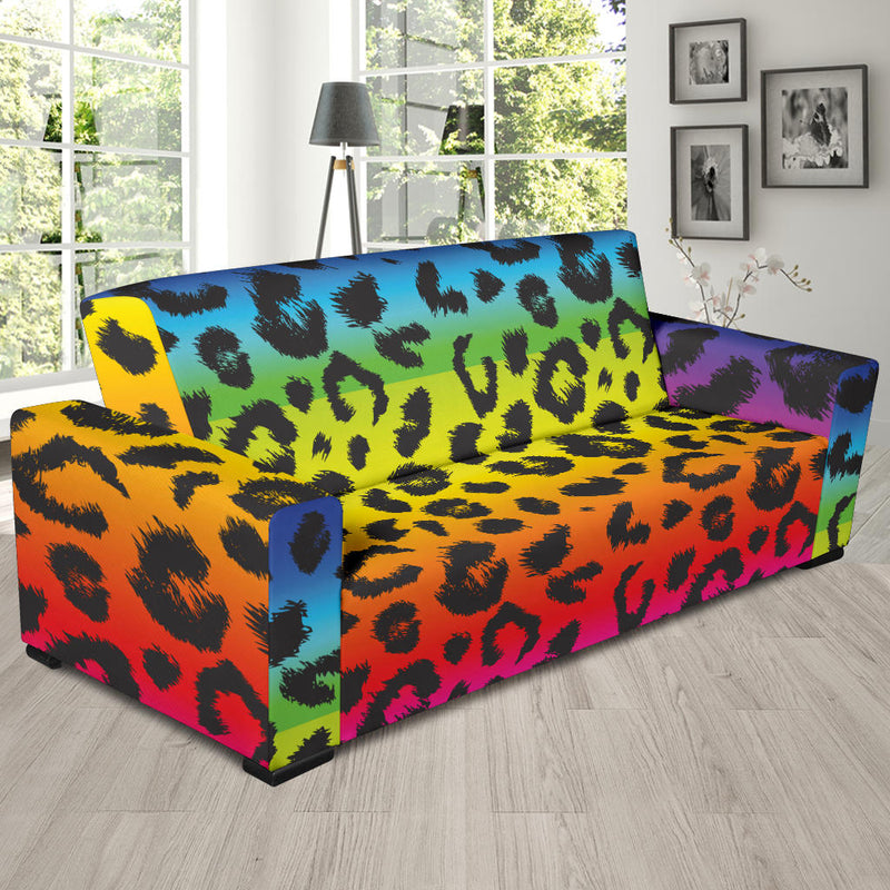 Rainbow Leopard Pattern Print Design A01 Sofa Slipcover