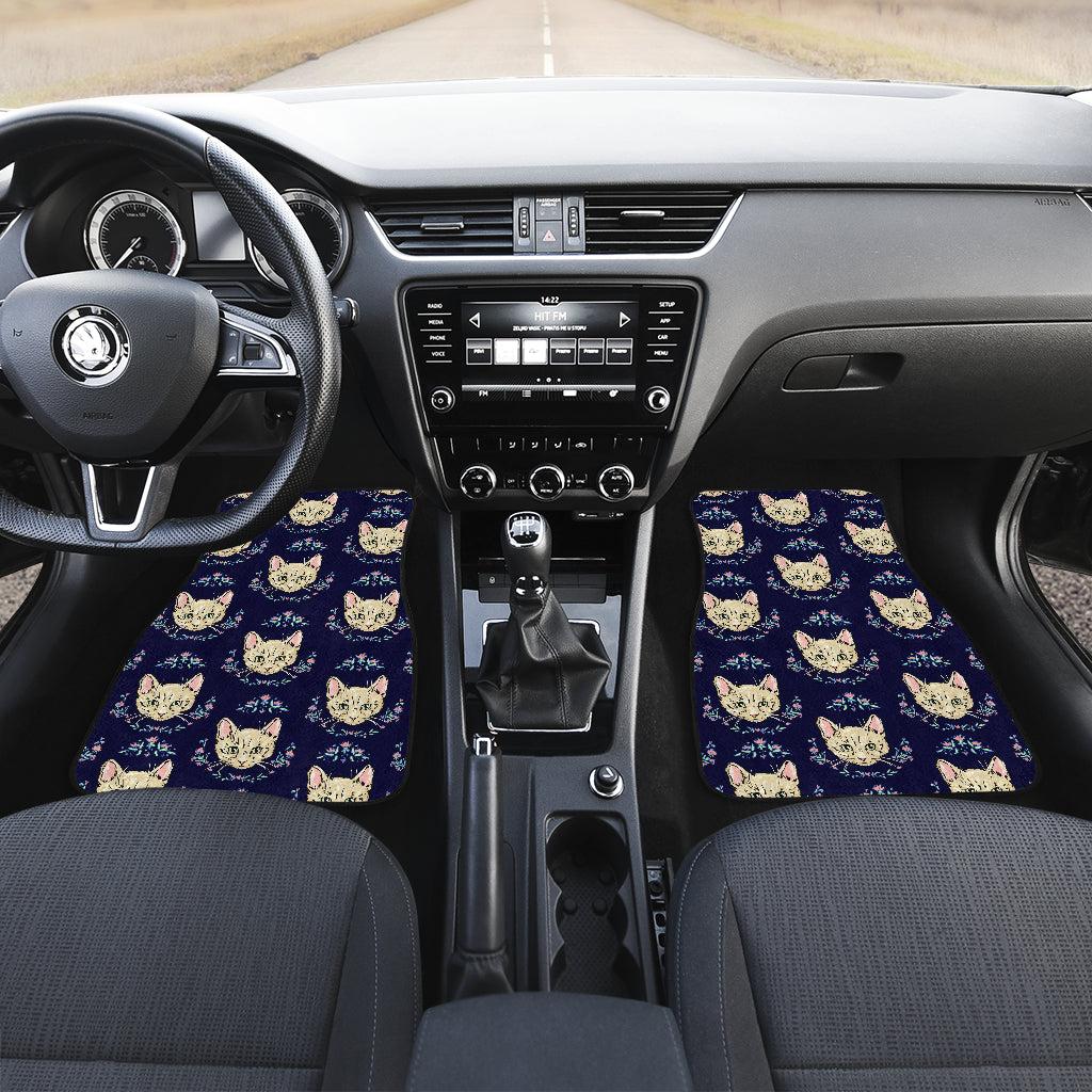 Cat Head with flower Print Pattern Car Floor Mats Front Back