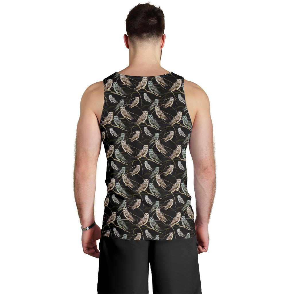 Owl Branch Themed Design Print Men Tank Top