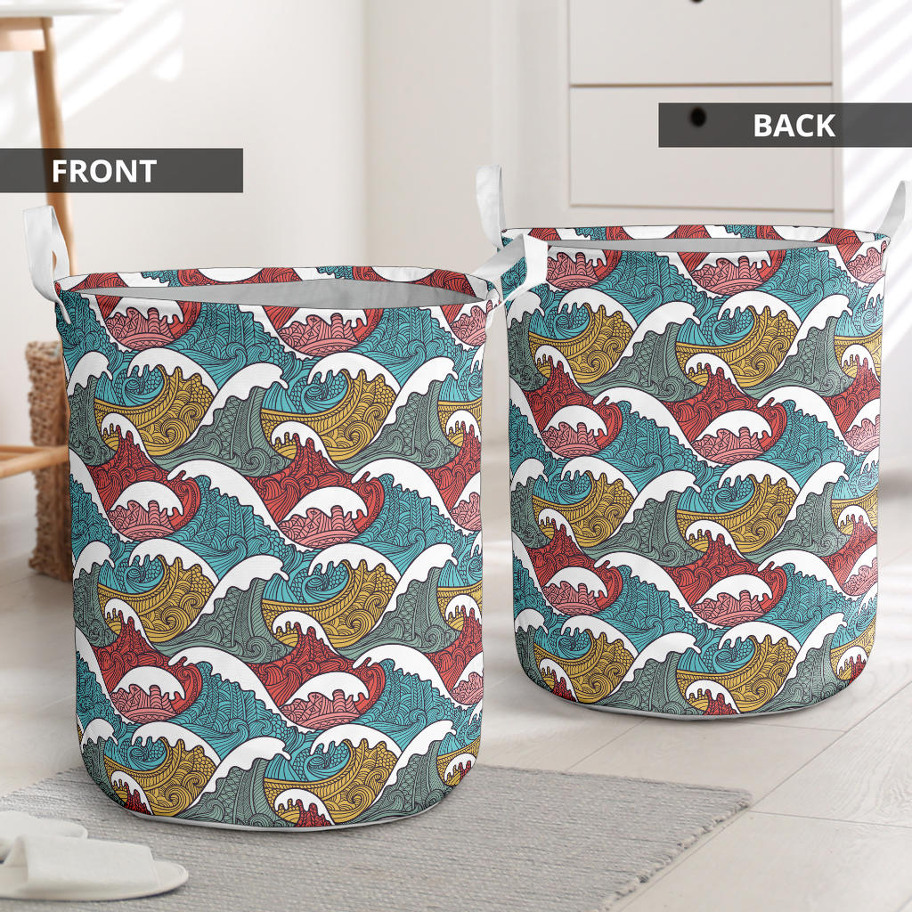 Tribal Wave Pattern Print Laundry Basket