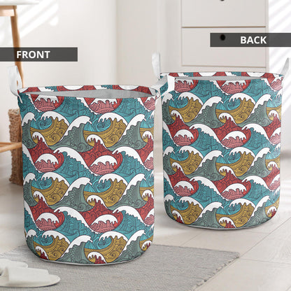 Tribal Wave Pattern Print Laundry Basket