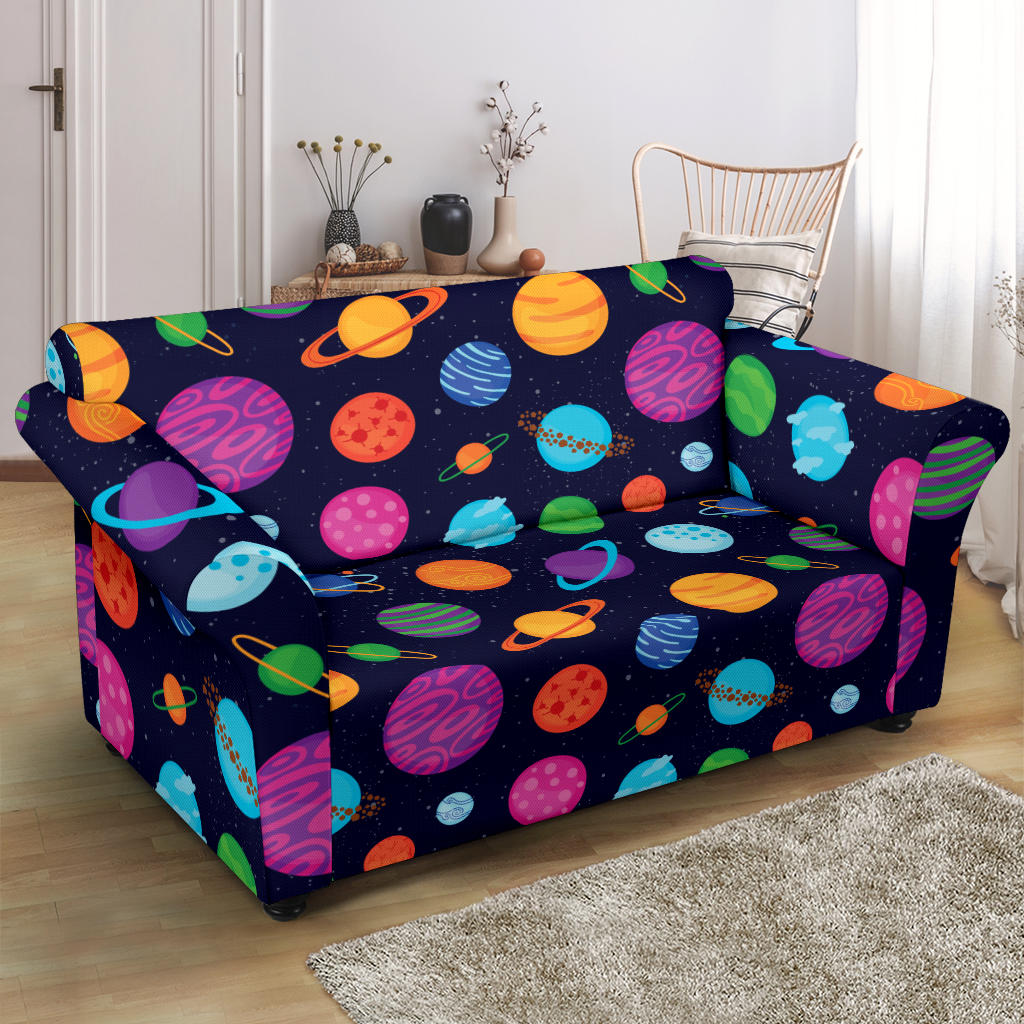 Planet Multicolor Print Design LKS302 Loveseat Couch Slipcover