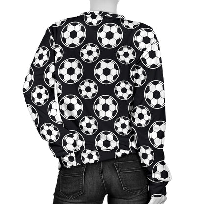 Soccer Ball Black Print Pattern Women Long Sleeve Sweatshirt