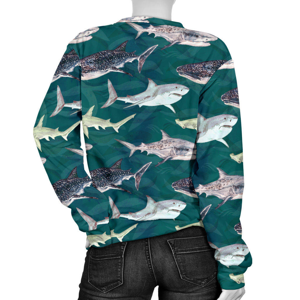 Shark Style Print Women Long Sleeve Sweatshirt