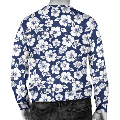 Hibiscus Blue Hawaiian Flower Style Men Long Sleeve Sweatshirt