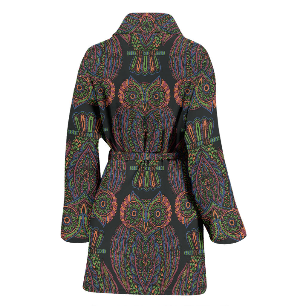 Owl Pattern Print Design A05 Women Bathrobe