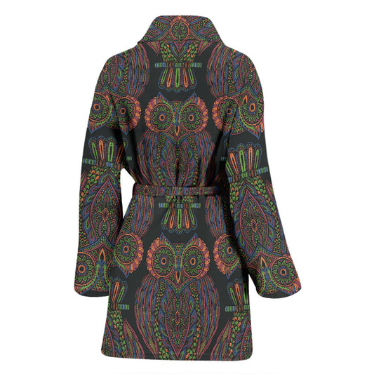 Owl Pattern Print Design A05 Women Bathrobe