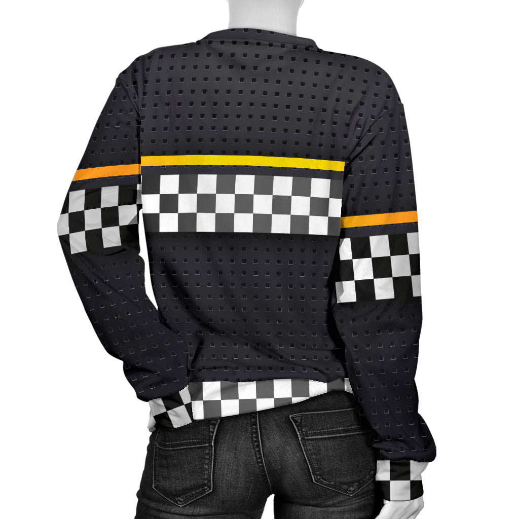 Checkered Flag Yellow Line Style Women Long Sleeve Sweatshirt