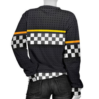 Checkered Flag Yellow Line Style Women Long Sleeve Sweatshirt