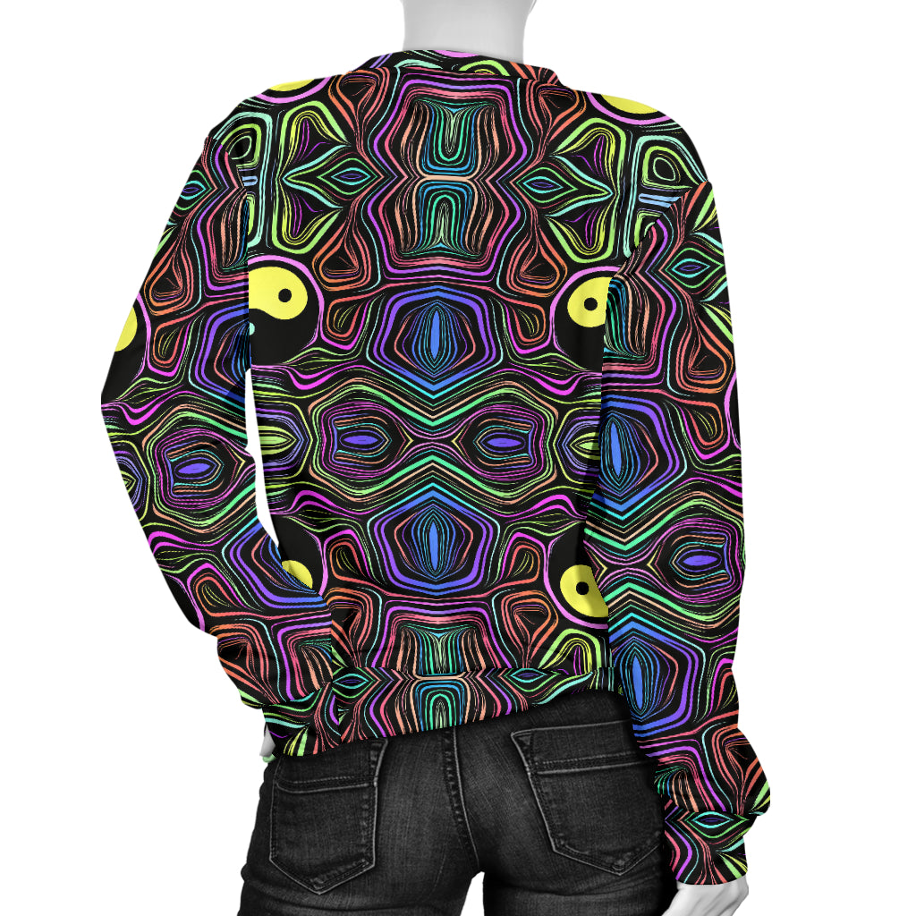 Yin Yang Neon Color Design Print Women Long Sleeve Sweatshirt